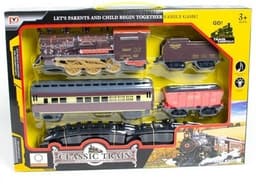 רכבת מסלול חשמלית כולל קטר מוציא עשן ו 4 קרונות אחד