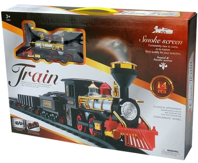 רכבת מסלול חשמלית כולל קטר מוציא עשן ו 3 קרונות אחד