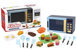 מיקרוגל חשמלי כחול כולל אוכל וכלים