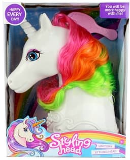 ראש בובה חד קרן קטן עם שיער צבעוני כולל מסרק לשיער