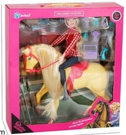 רוכבת על סוס חום עם שיער כולל אביזרים