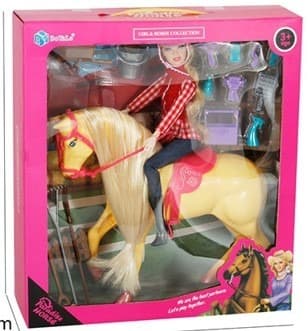 רוכבת על סוס חום עם שיער כולל אביזרים