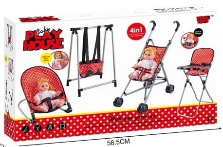 ערכה מלאה לתינוק מיני מאוס כולל כסא אוכל עגלה טרמפולינה ונדנדה