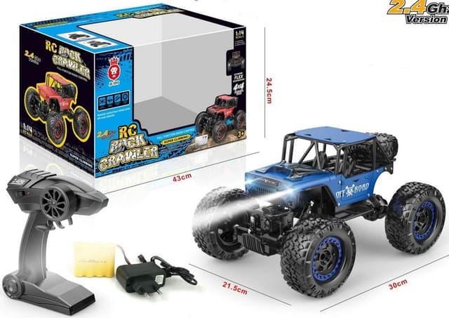 מכונית ג'יפ מתכת שלט מטפס 4 כיוונים גודל 30 ס"מ כולל אורות ומטען USB