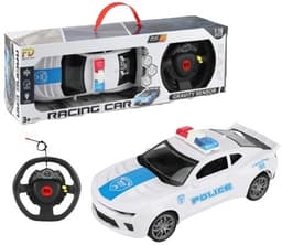 מכונית שלט שברולט קמרו משטרה 4 כיוונים גודל 27 ס"מ בקופסת מזוודה 47 ס"מ