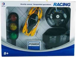 מכונית שלט קטנה עם דוושות ורמזור 4 כיוונים כולל שלט הגה