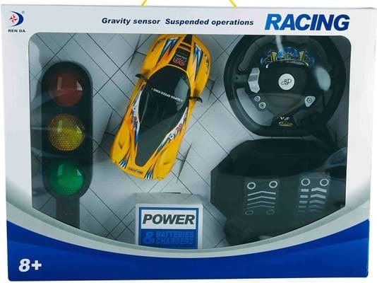 מכונית שלט קטנה עם דוושות ורמזור 4 כיוונים כולל שלט הגה