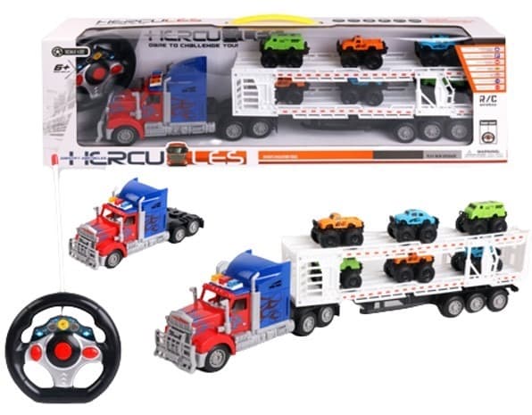 משאית שלט אופטימוס גוררת 6 ג'יפים כולל הגה שלט 4 כיוונים גודל 59 ס"מ