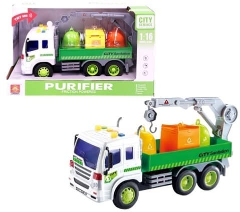 משאית זבל כולל פחים צלילים ואורות גודל 26 ס"מ כולל סוללות