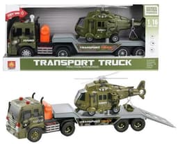 משאית גוררת מסוק צבאי כולל צלילים ואורות גודל 36 ס"מ כולל סוללות