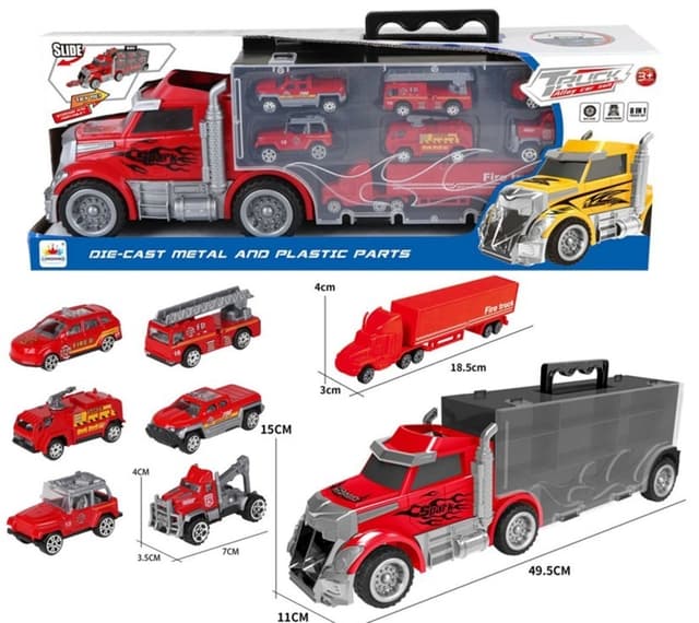 משאית כיבוי אש גוררת 7 כבאיות ואביזרים