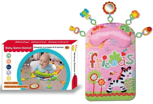 שטיח בנות ורוד לתינוקת כולל כרית ורעשנים