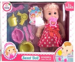 בובה מנגנת שמוציאים את המוצץ כולל כלי אוכל