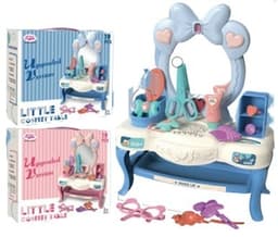 מעמד שידת איפור פפיון כחול וורוד כולל אביזרים כולל אורות ומוזיקה