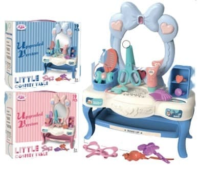 מעמד שידת איפור פפיון כחול וורוד כולל אביזרים כולל אורות ומוזיקה