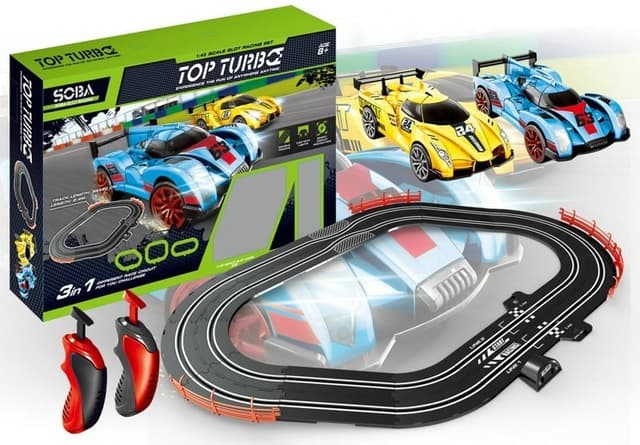 מסלול מכוניות מרוץ שלט כולל 2 מכוניות ו 2 שלטים