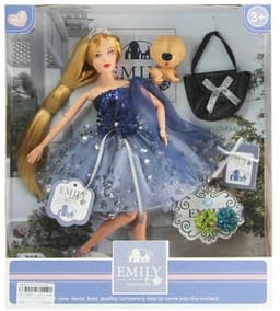 בובת אופנה EMILY עם שמלה מפוארת כחולה ותיק