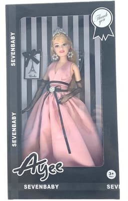 בובת אופנה EMILY עם שמלת נשף מפוארת ורודה כתר ראש ועגילים