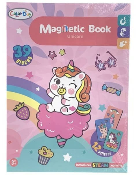 ספר פאזל מגנטי חד קרן 39 חלקים כולל 12 כרטיסיות