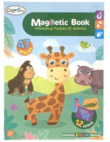 ספר פאזל מגנטי חיות 47 חלקים כולל 12 כרטיסיות