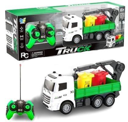 משאית זבל שלט כולל מנוף ופחים 4 כיוונים גודל 24 ס"מ כולל אורות