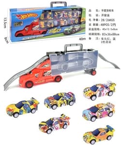 משאית גרר כולל 6 מכוניות גרפיטי במזוודה כולל 2 מגלשות