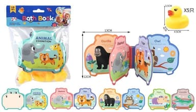 ספר אמבטיה חיות כולל 5 ברווזונים מצפצפים לאמבטיה