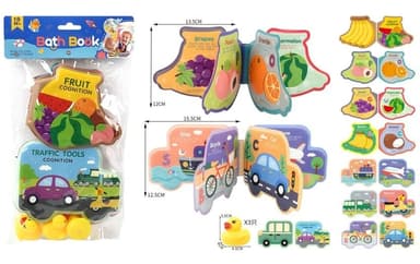 זוג ספרי אמבטיה פרות ותחבורה כולל 3 ברווזונים מצפצפים לאמבטיה