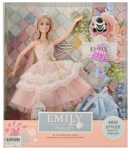 בובת אופנה EMILY עם שמלה מפוארת כולל שמלה להחלפה תיק ושרשרת