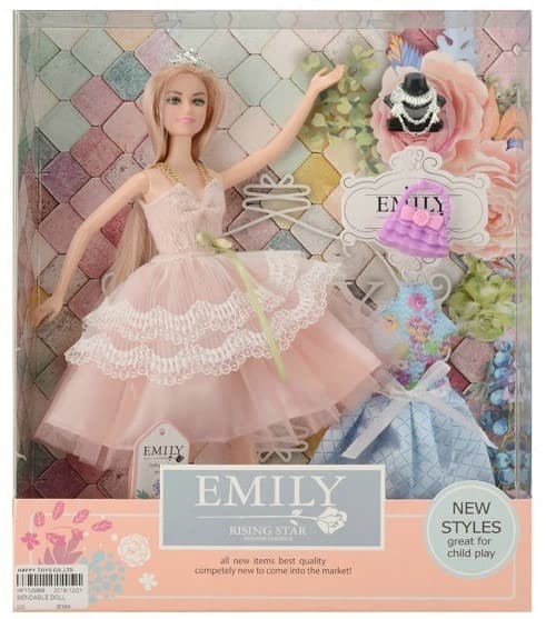 בובת אופנה EMILY עם שמלה מפוארת כולל שמלה להחלפה תיק ושרשרת