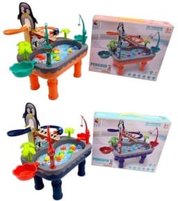 מעמד משחק דגים ומדרגות פינגווינים כולל אורות ומוזיקה