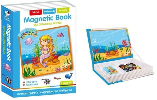 ספר פאזל מגנטי להתאמת חיות ים כולל 14 קלפים ו 61 אביזרים