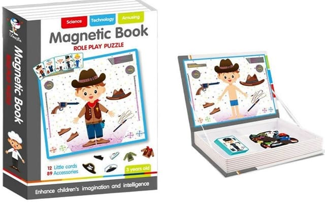 ספר פאזל מגנטי להתאמת מקצועות עבודה כולל 12 קלפים ו 89 אביזרים