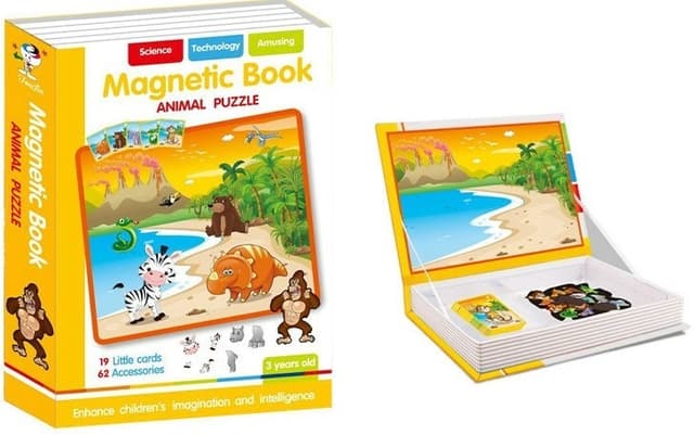 ספר פאזל מגנטי להתאמת חיות בר כולל 19 קלפים ו 62 אביזרים