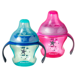 כוס ראשונה כחול/ורוד 150 מ"ל לפעוטות 4m+ עם 2 סוגי פיות סיליקון מסדרת Tommee Tippee Transition