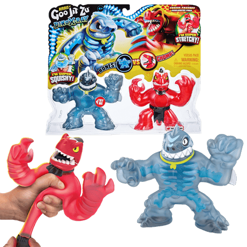גו ג'יט זו - מארז זוגי בובות נמתחות - זוג דמויות Dino X-RAY ורפאז וטראש - Goo Jit Zu