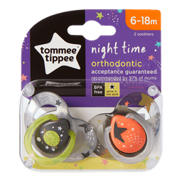 זוג מוצצים זוהרים בחושך 6-18 חודשים - ירוק וכתום