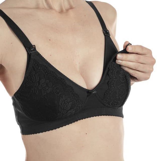 חזיית הנקה כותנה בצבע שחור עם תחרה - Nursing Cotton Bra Black