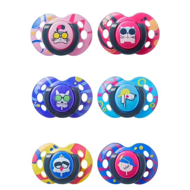 זוג מוצצים צבעוניים עם איורי חיות 6-18 חודשים