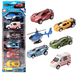 סט תחבורה כולל 3 מכוניות מסוק ואמבולנס