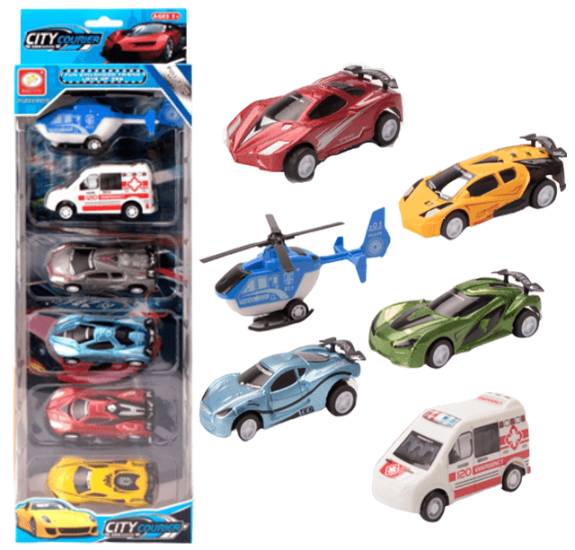 סט תחבורה כולל 3 מכוניות מסוק ואמבולנס