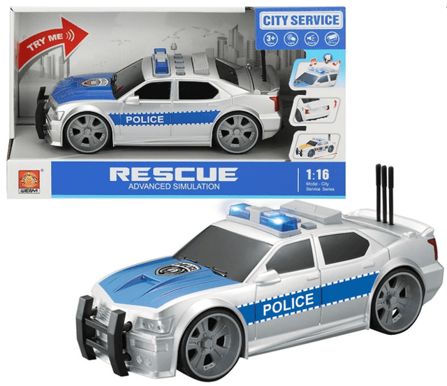 מכונית משטרה כחול כולל צלילים ואורות גודל 24 ס"מ כולל סוללות