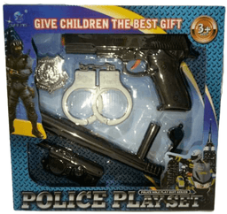 סט שוטר 6 חלקים כולל רובה אזיקים מקל שוטר מכשיר קשר ותג שוטר