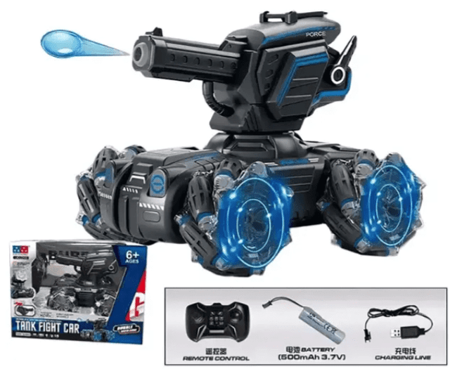 טנק שלט יורה כדורי ג'לי משתולל 8 כיוונים גודל 17 ס"מ כולל אורות מטען