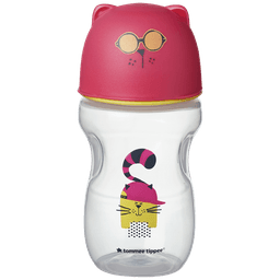 כוס אימון ורודה חתולה 300 מ"ל לפעוטות 12m+ עם פיית סיליקון רכה מסדרת Tommee Tippee Soft Sippee