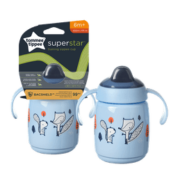 כוס אימון כחולה 300 מ"ל לפעוטות 6m+ עם פיה חסינת דליפות Tommee Tippee Superstar Sippee