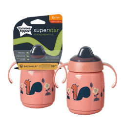 כוס אימון ורודה 300 מ"ל לפעוטות 6m+ עם פיה חסינת דליפות Tommee Tippee Superstar Sippee