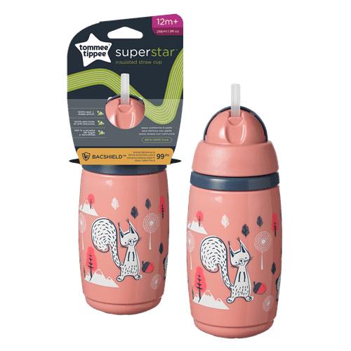 בקבוק מים ורוד 266 מ"ל לפעוטות 12m+ עם קש חסין דליפות Tommee Tippee Superstar