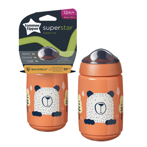 בקבוק מים כתום 390 מ"ל לפעוטות 12m+ עם פיה חסין דליפות Tommee Tippee Superstar Sipper