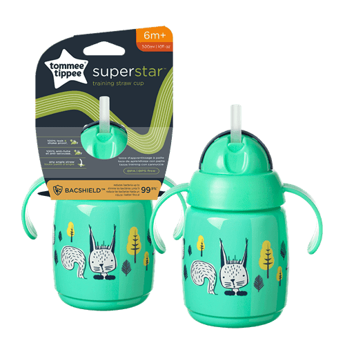 בקבוק אימון ירוק 300 מ"ל לפעוטות 6m+ עם קש חסין דליפות Tommee Tippee Superstar